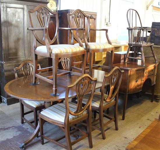 Georgian style mahogany dining suite, table, 6 (4+2) chairs & a sideboard